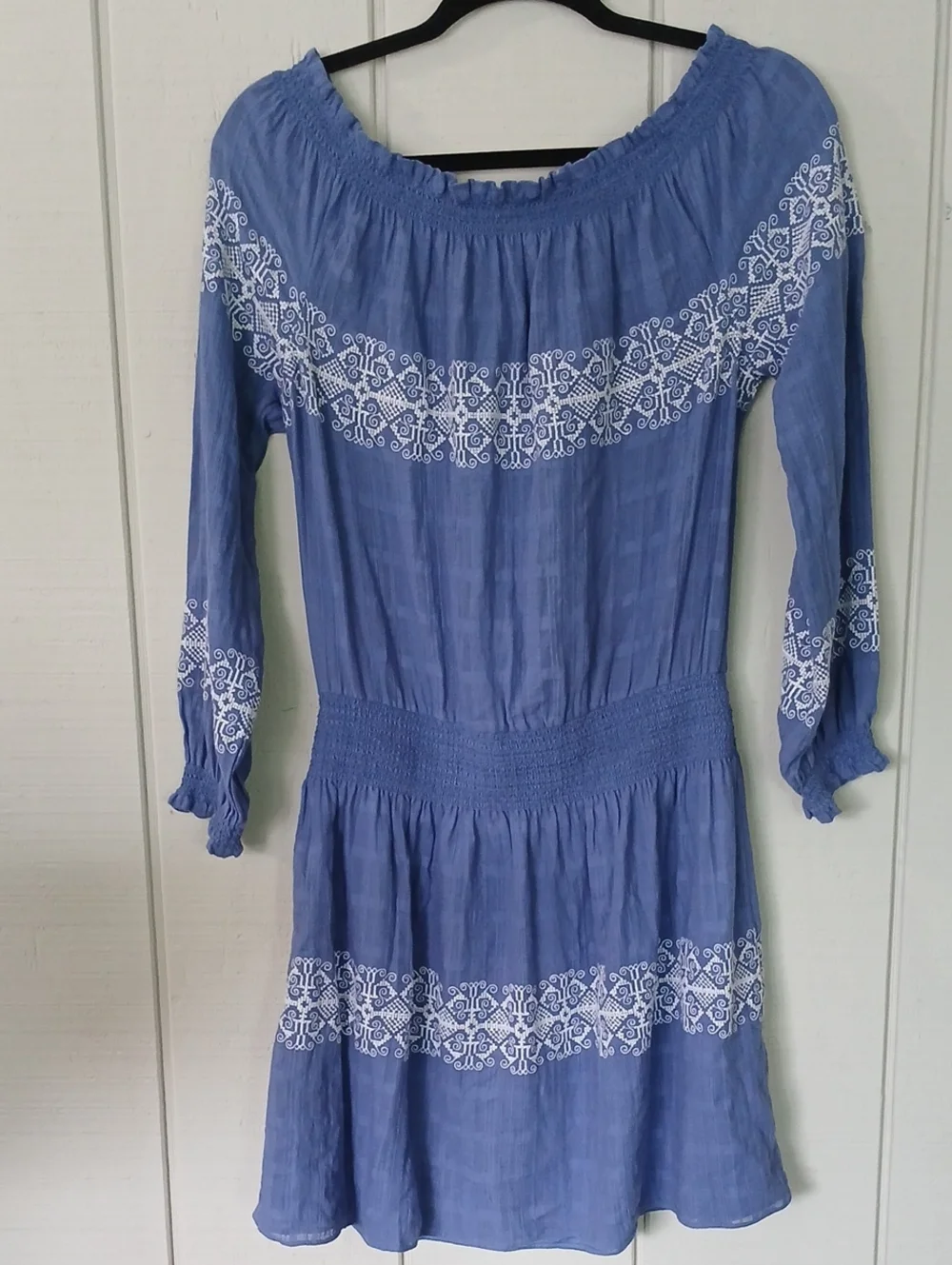 Tory Burch Loretta Tunic Blue Off-the-Shoulder Embroidered Dress Size Medium